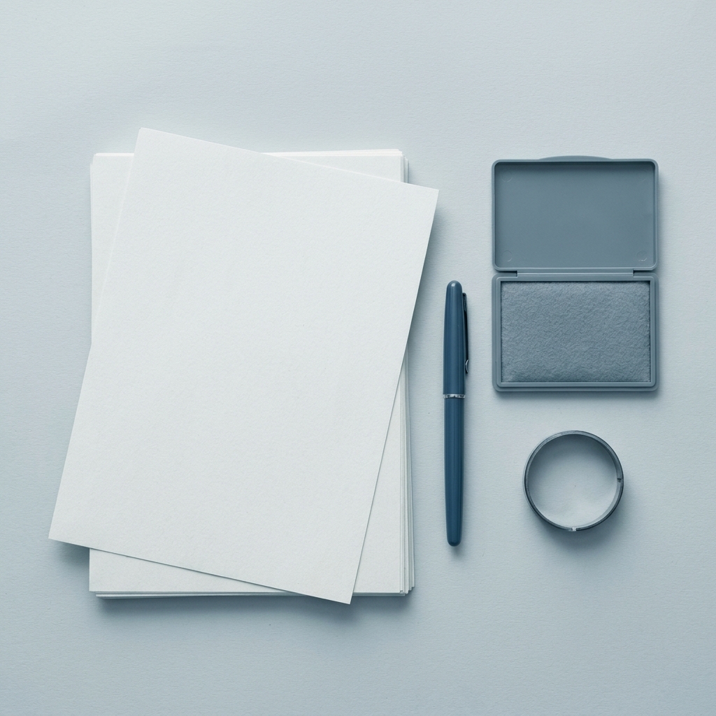 Moodboard: Dokumente flach von oben, kühles Papierlicht